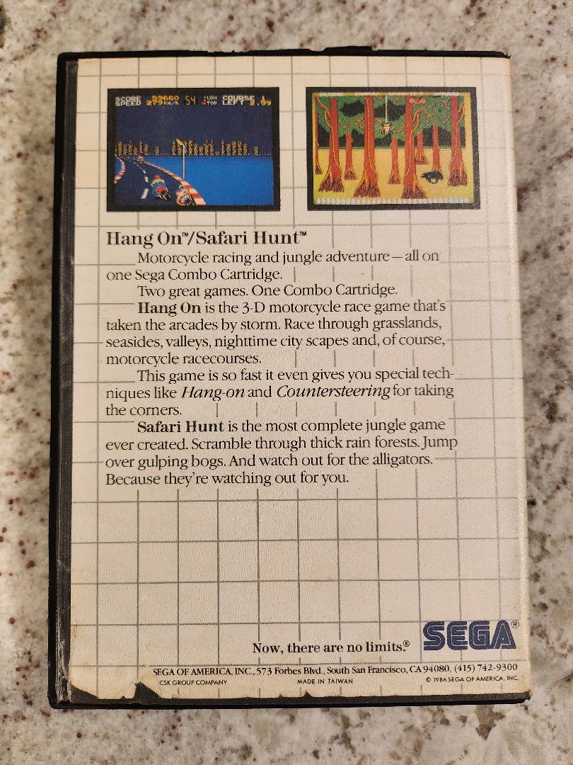 Hang On & Safari Hunt Sega Master Cart. and Box Only
