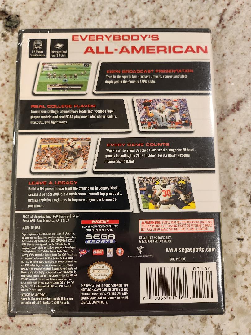 NCAA College Football 2K3 Nintendo GameCube scellé NOUVEAU