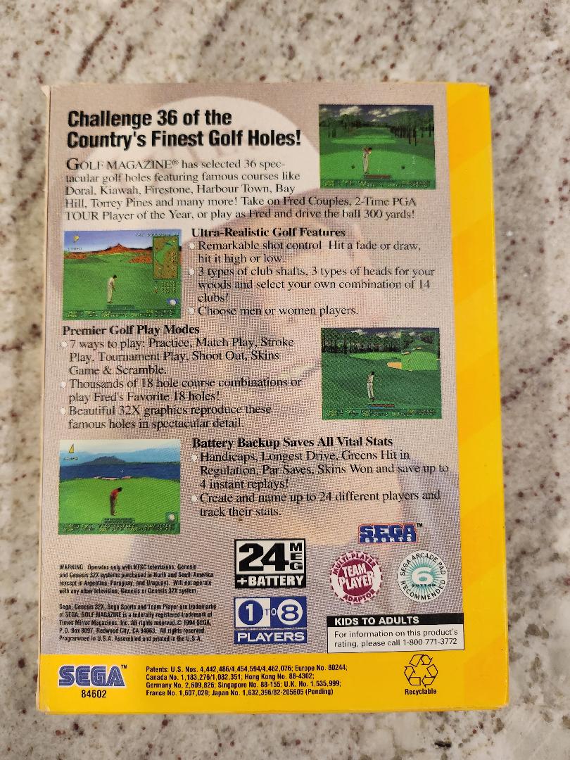 GOLF Magazine présente 36 grands trous mettant en vedette Fred Couples Sega Genesis 32X CIB