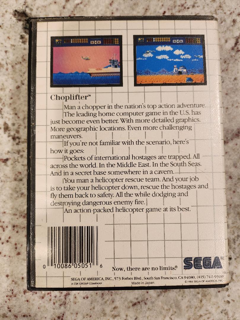 Choplifter Sega Master Cart. and Box Only