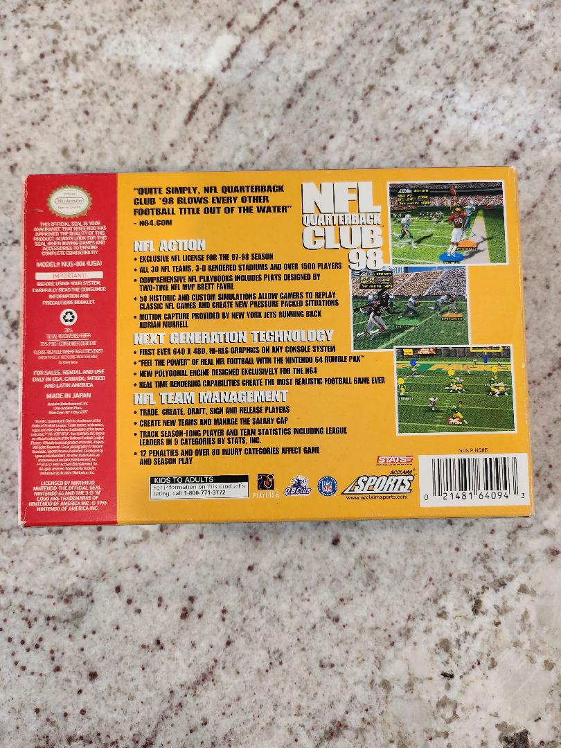 NFL Quarterback Club 98 N64 Game CIB