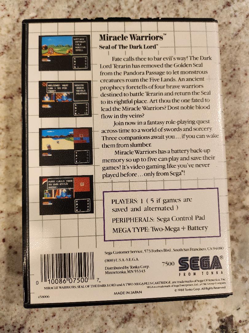 Miracle Warriors Sega Master CIB