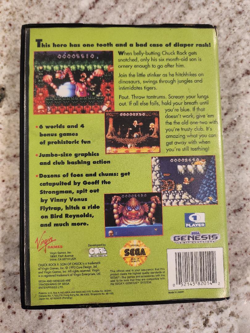 Chuck Rock II : Fils de Chuck 2 Sega Genesis Cart. et boîte seulement