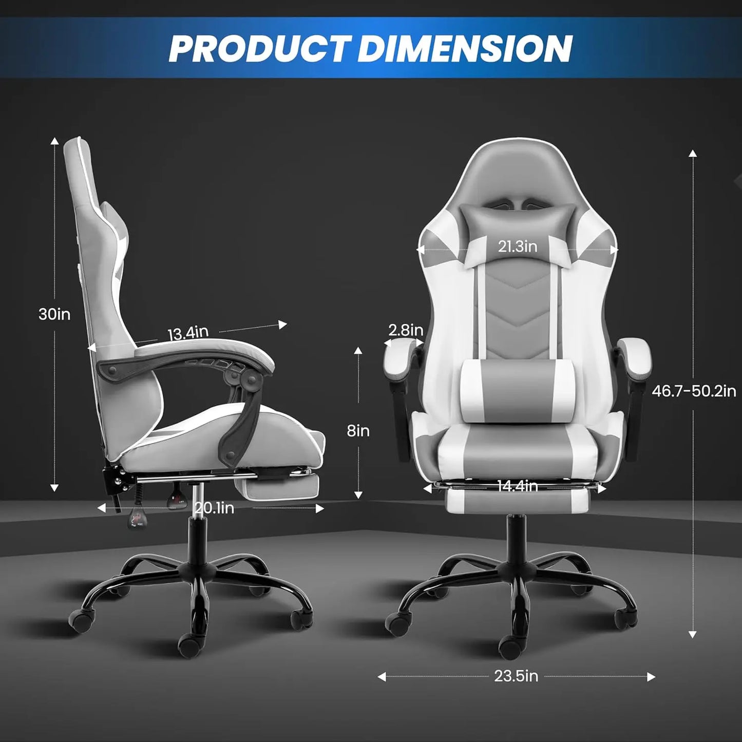 Gaming Chair, Backrest and Seat Height Adjustable Swivel Recliner Racing Office Computer Ergonomic Video Game Chair