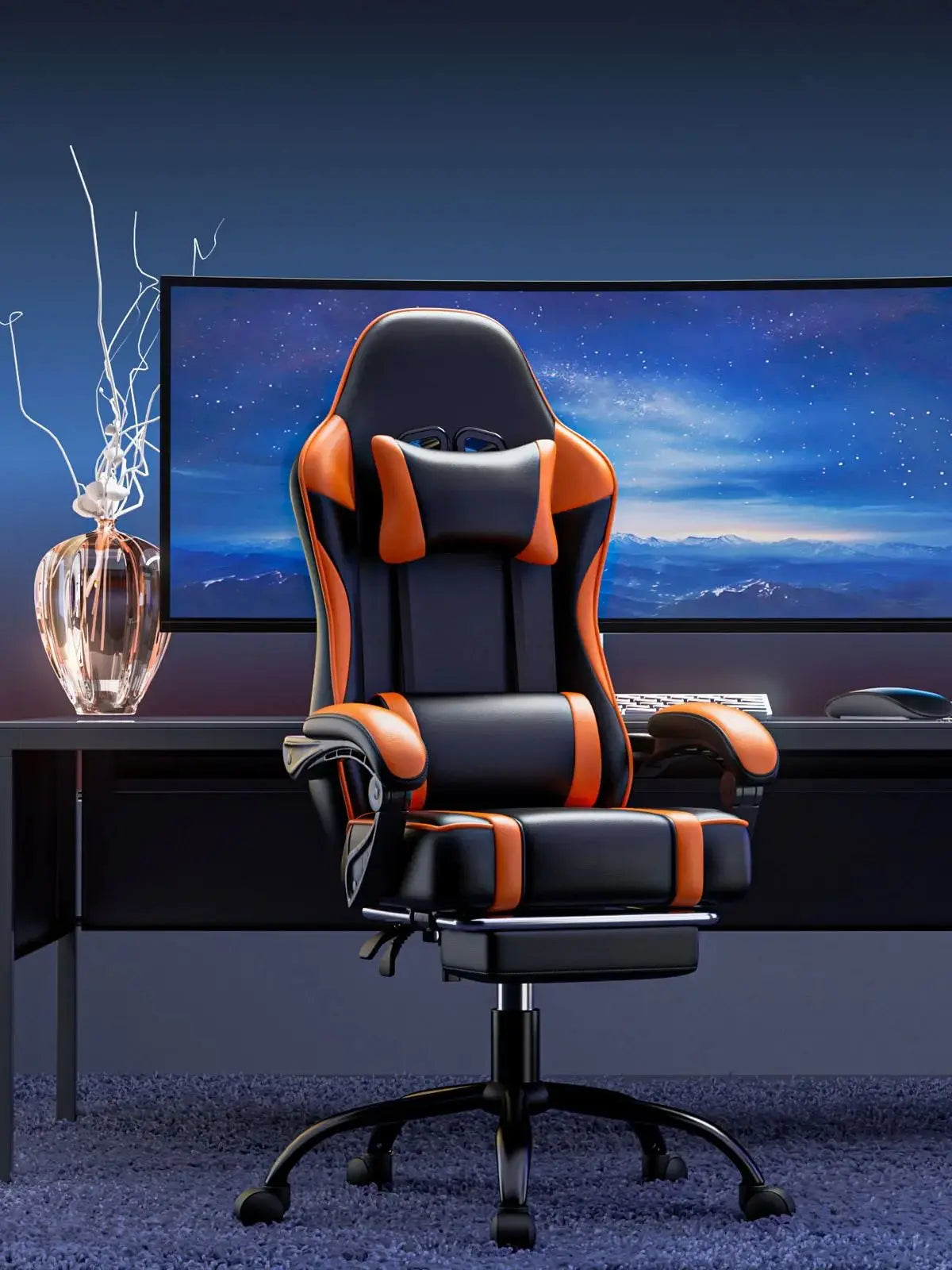 Gaming Chair with Footrest -Great for Gamer or Office Desk