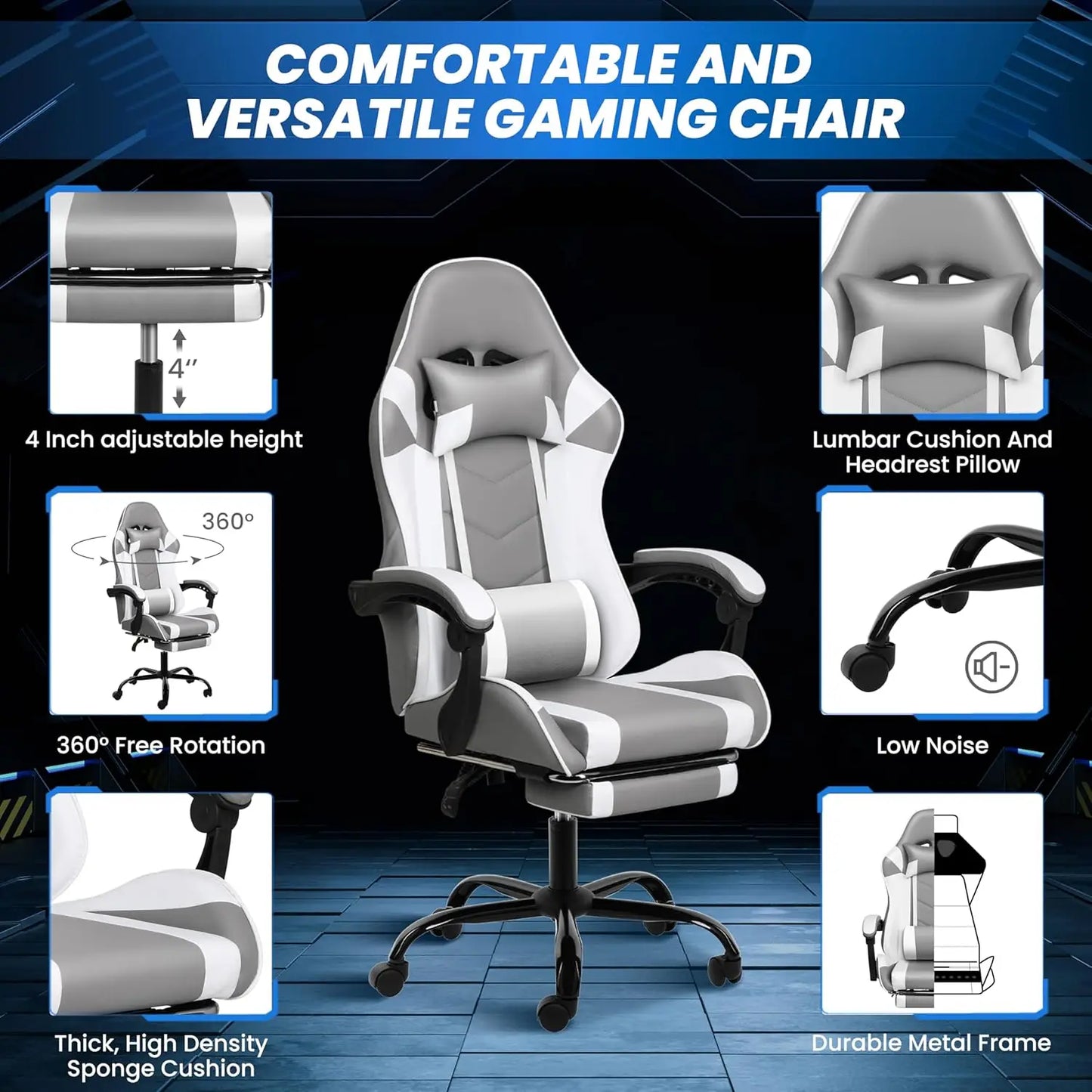 Gaming Chair, Backrest and Seat Height Adjustable Swivel Recliner Racing Office Computer Ergonomic Video Game Chair