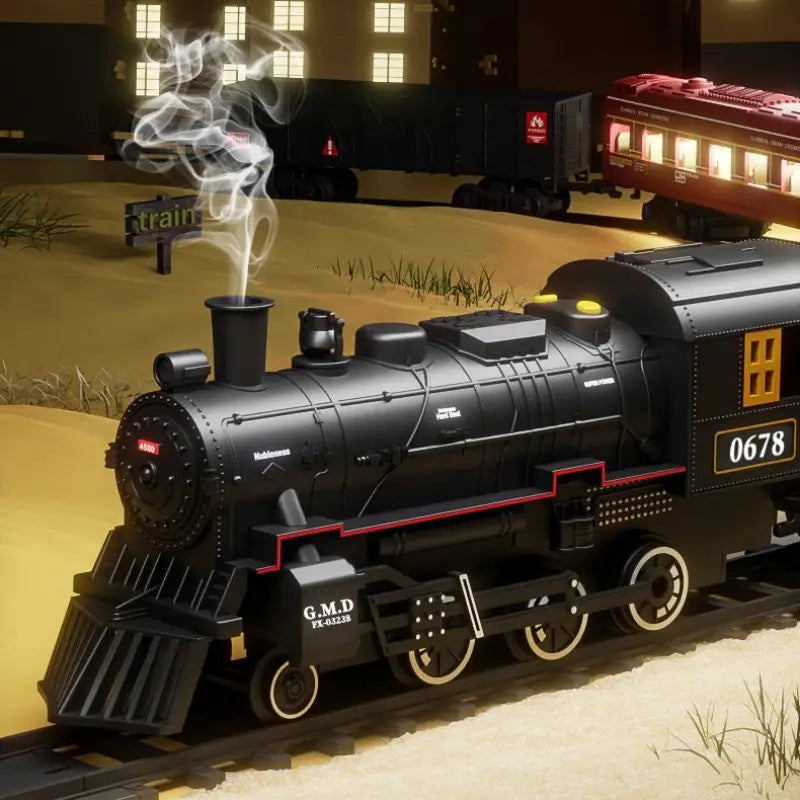 Classical Battery Operate Electric Railway Train Steam Locomotive Set - Lights & Sound