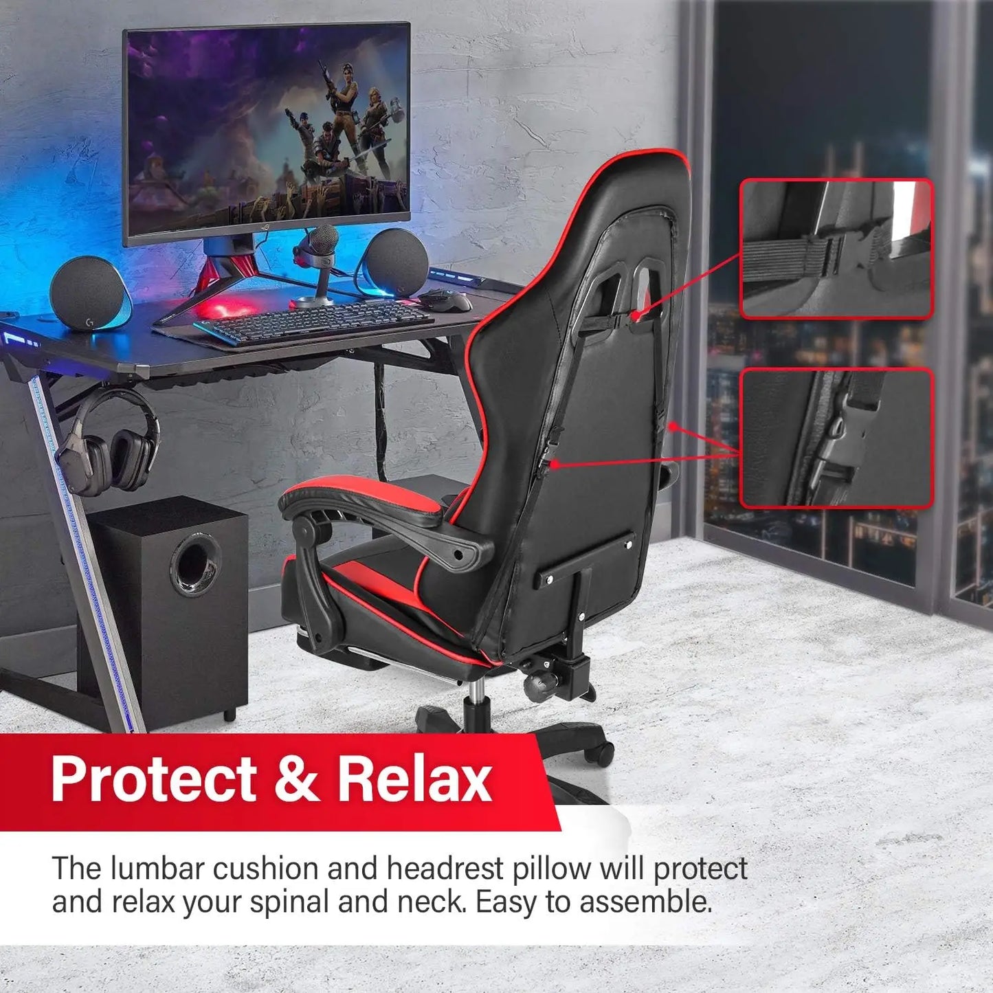 Gaming Chair, Backrest and Seat Height Adjustable Swivel Recliner Racing Office Computer Ergonomic Video Game Chair