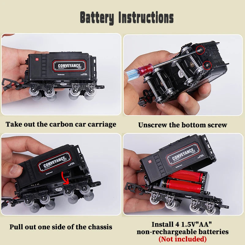 Classical Battery Operate Electric Railway Train Steam Locomotive Set - Lights & Sound