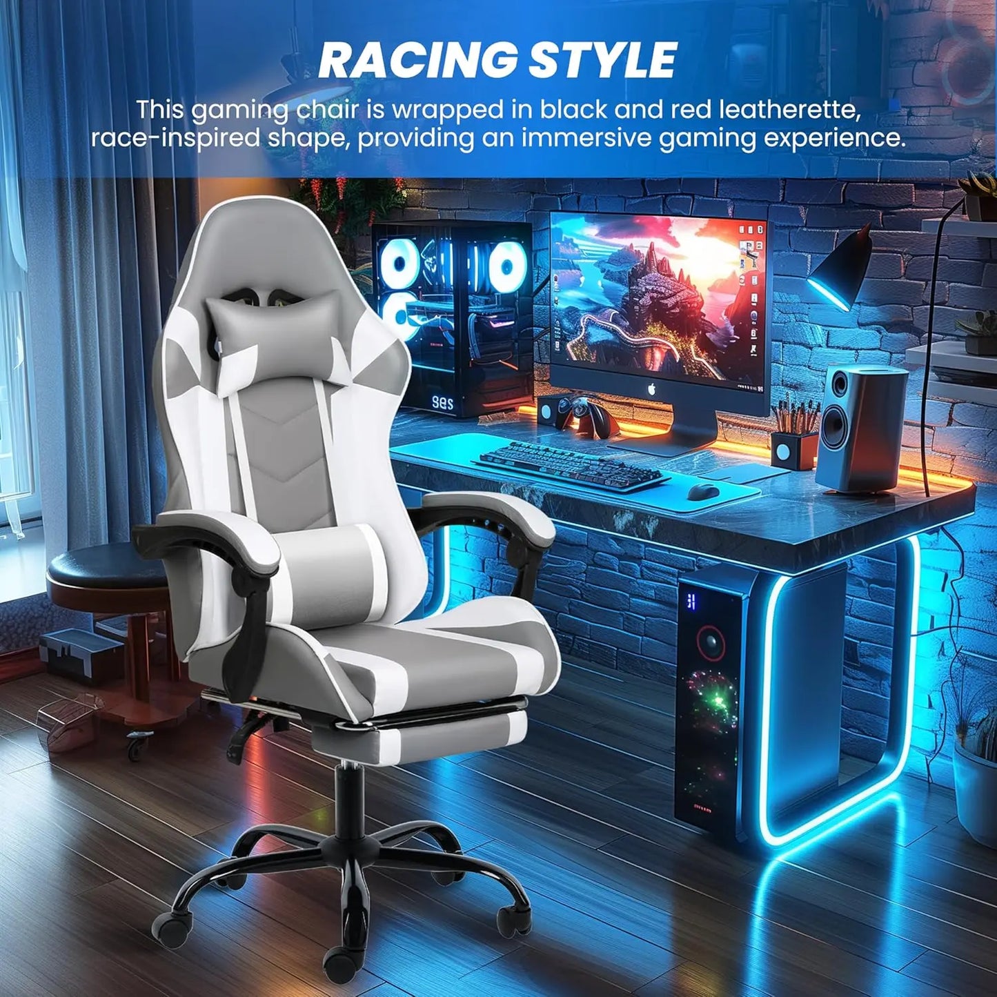 Gaming Chair, Backrest and Seat Height Adjustable Swivel Recliner Racing Office Computer Ergonomic Video Game Chair