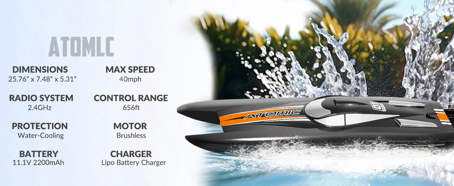 Brushless Remote Control Boat AtomicX - 40MPH - 25.6" High Speed | RC Boat