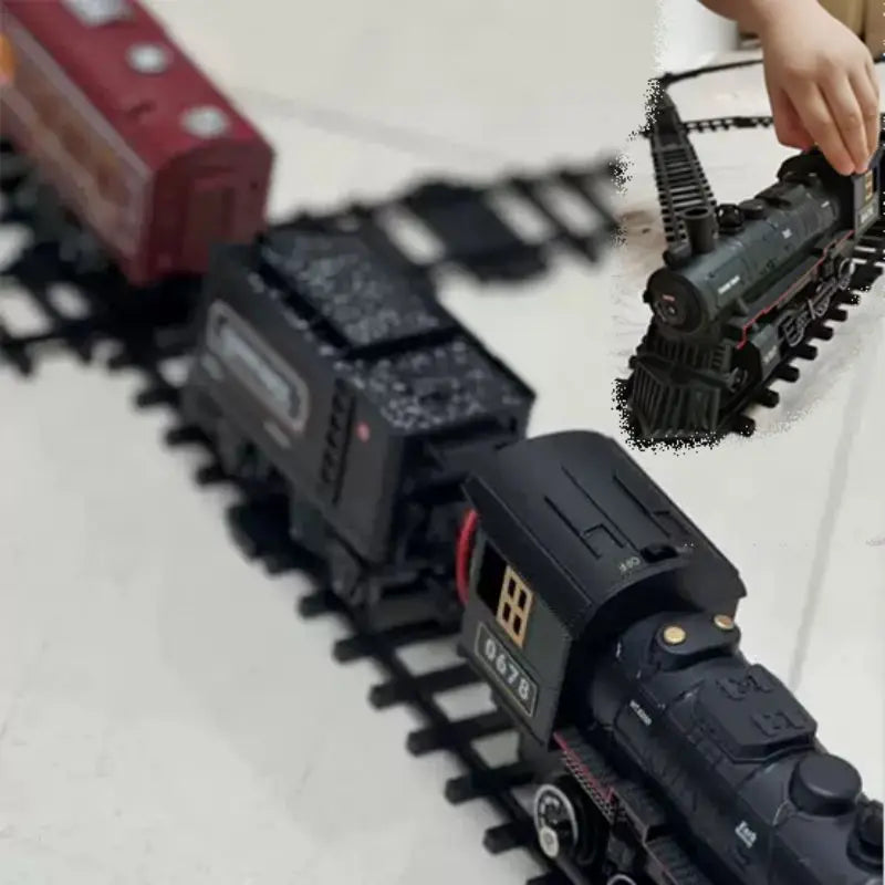 Classical Battery Operate Electric Railway Train Steam Locomotive Set - Lights & Sound