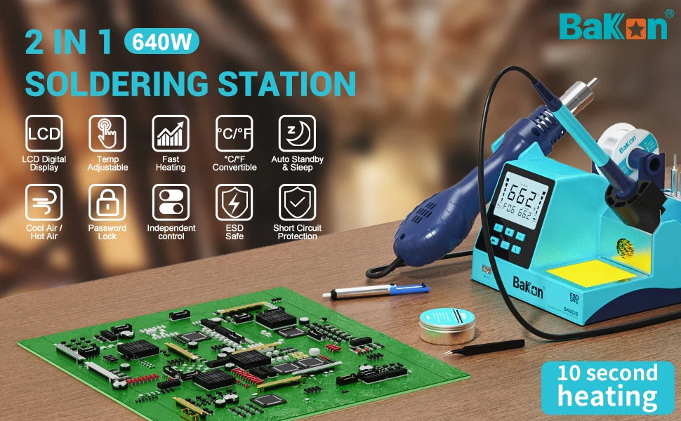 2024 NEW Bakon Soldering And Rework Station 2 in 1 Welding Machine Hot Air Gun Professional Cell Phone Game Repair Tool