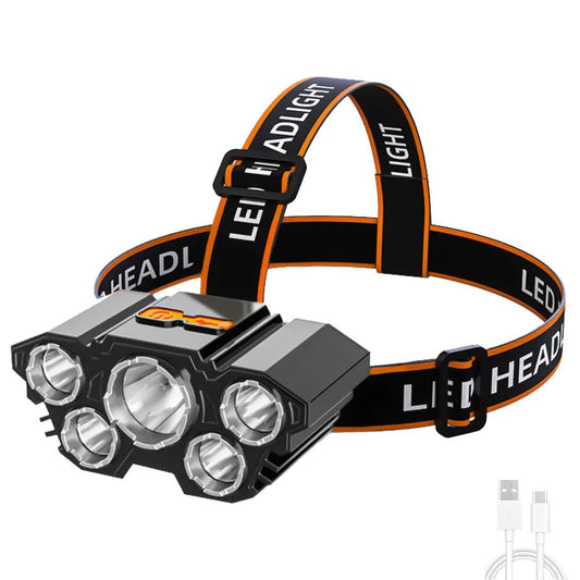 5 LED Headlamp Rechargeable with Built in Battery Strong Light