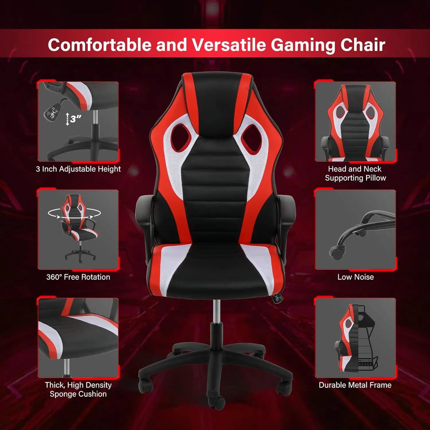 Gaming Chair, Backrest and Seat Height Adjustable Swivel Recliner Racing Office Computer Ergonomic Video Game Chair