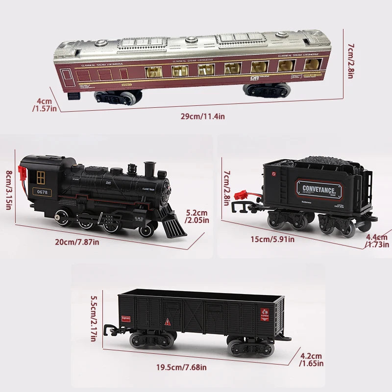 Classical Battery Operate Electric Railway Train Steam Locomotive Set - Lights & Sound