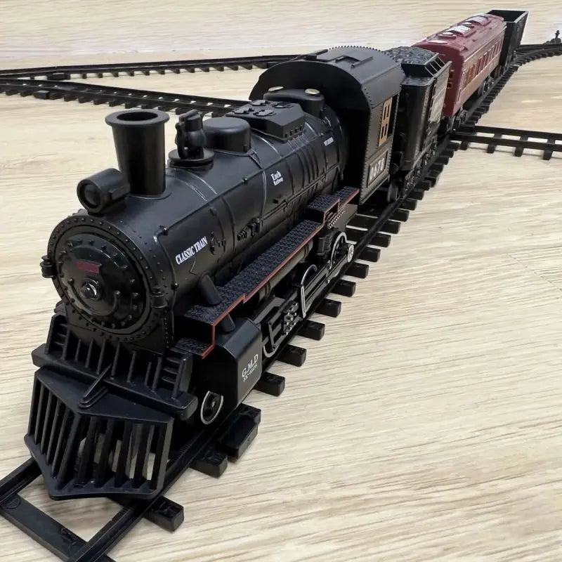 Classical Battery Operate Electric Railway Train Steam Locomotive Set - Lights & Sound