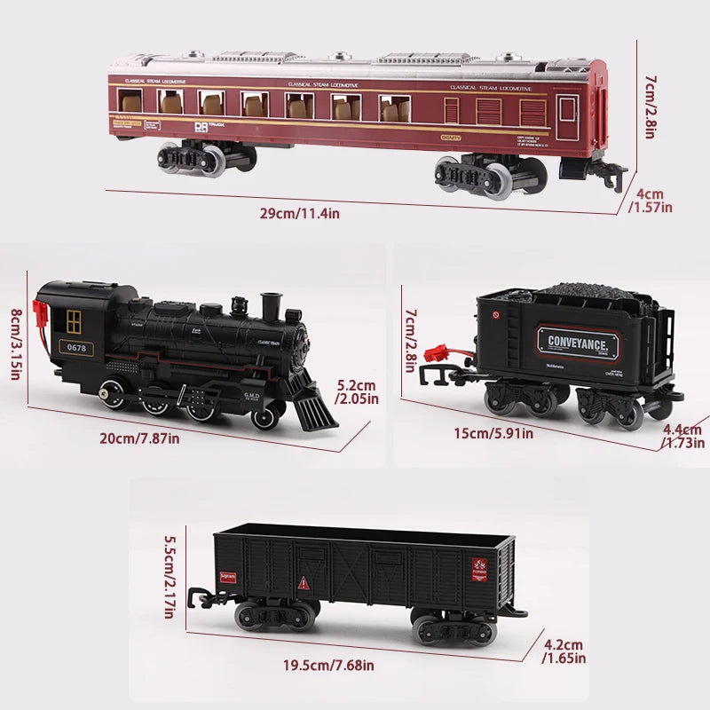 Classical Battery Operate Electric Railway Train Steam Locomotive Set - Lights & Sound