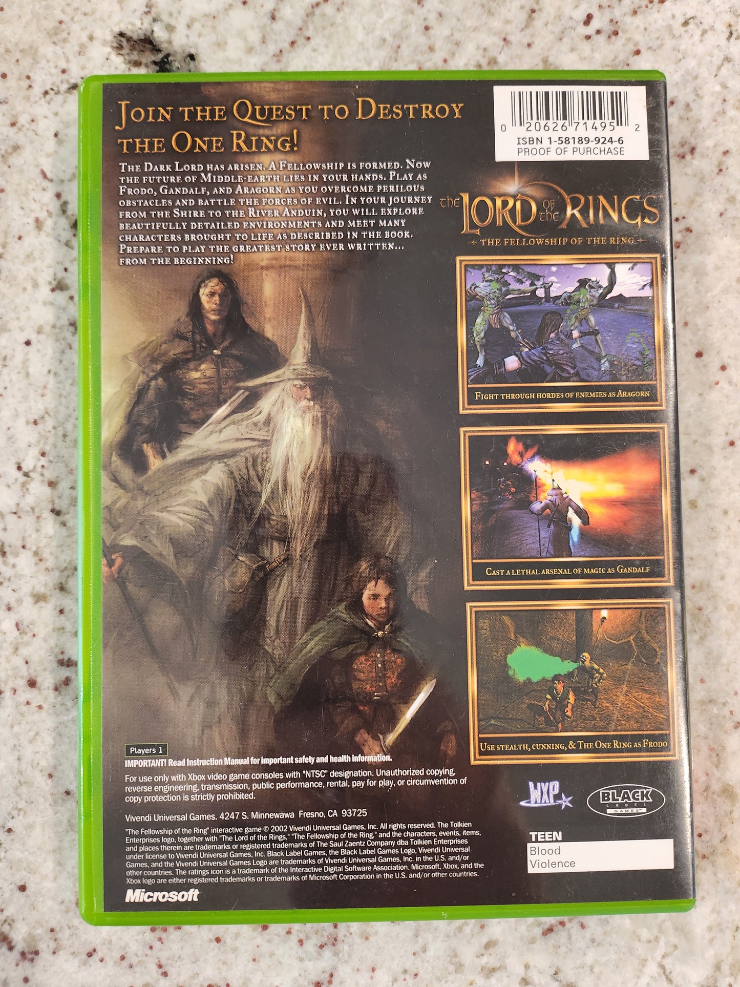 Lord of the Rings The Fellowship of the ring Xbox Original