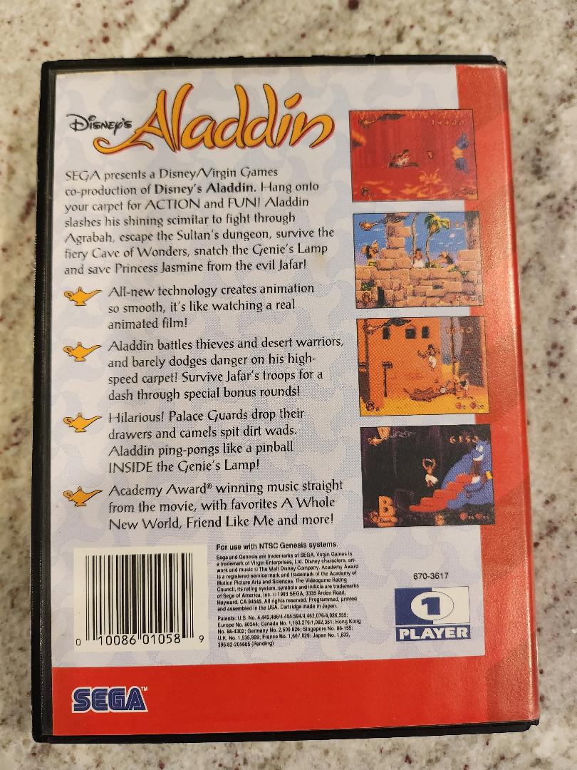 Disney's Aladdin Sega Genesis Cart. and Box Only