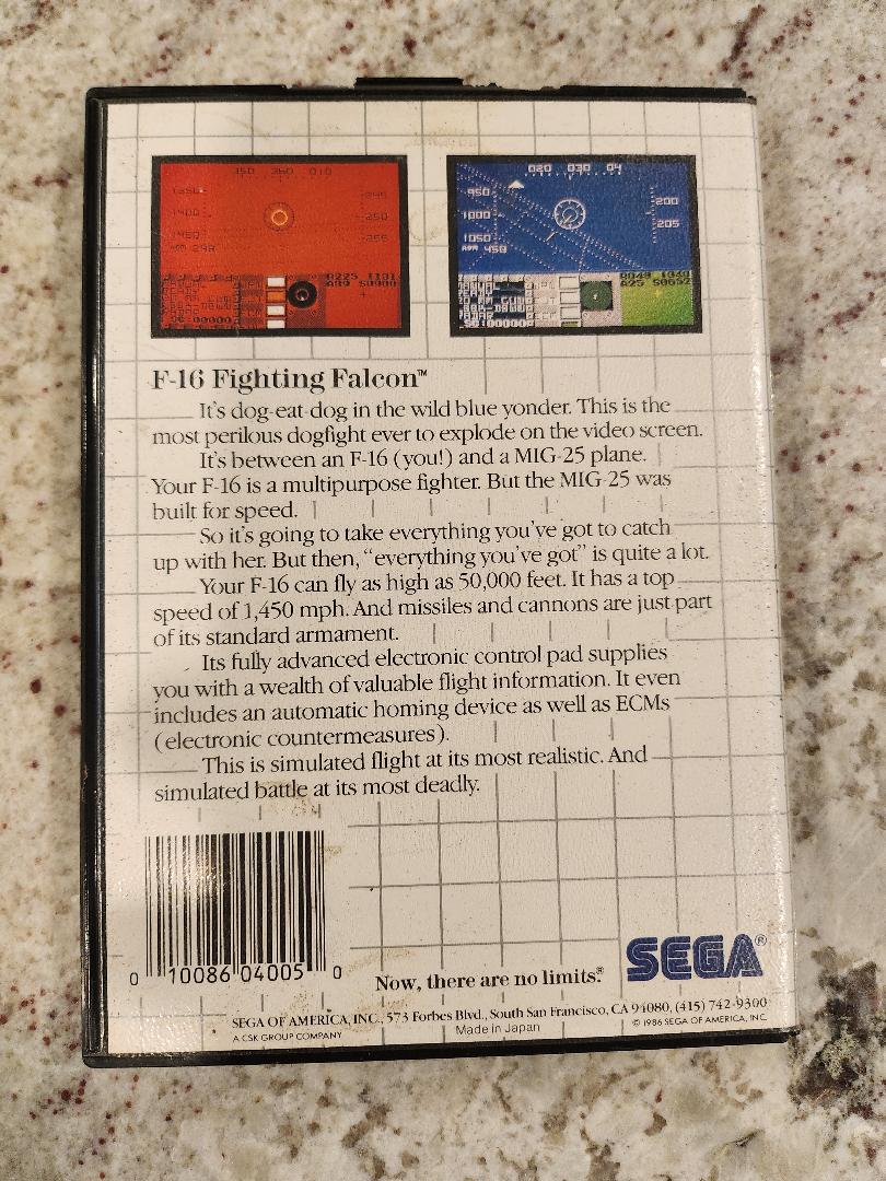F-16 Fighting Falcon Card Sega Master Cart. et boîte uniquement avec affiche 
