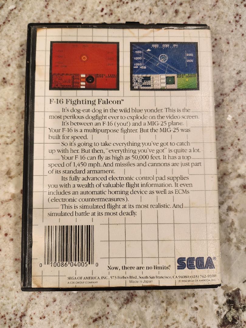 F-16 Fighting Falcon Card Sega Master Cart. and Box Only