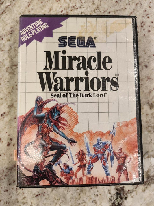 Carro maestro de Sega de Miracle Warriors. Manual y caja 