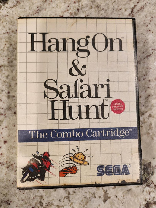 Hang On &amp; Safari Hunt Sega Master Cart. y caja solamente 
