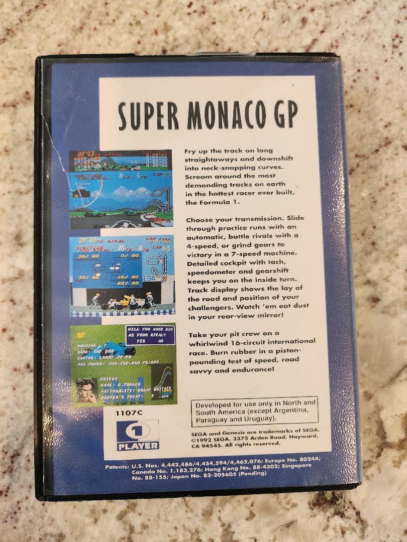 Carrito Super Monaco GP Sega Genesis. y caja solamente 