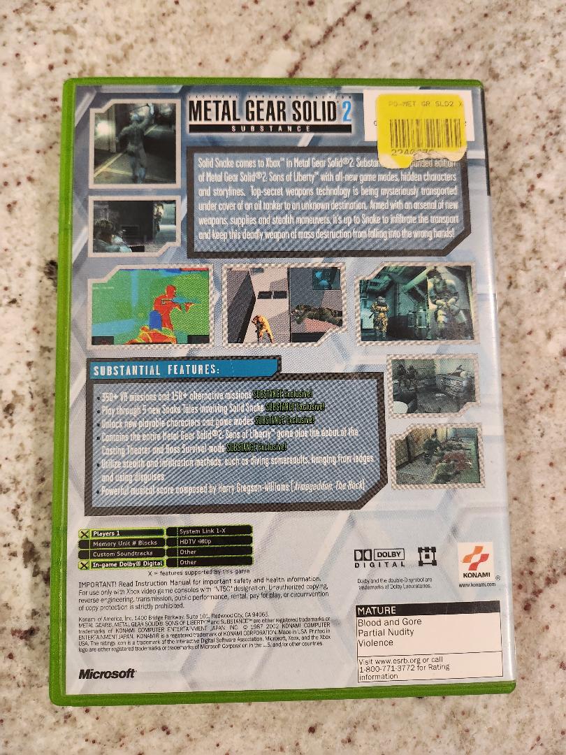 Metal Gear Substance Solide Xbox Original 