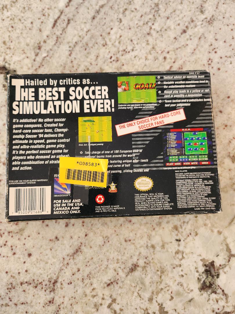 Championship Soccer 94 SNES